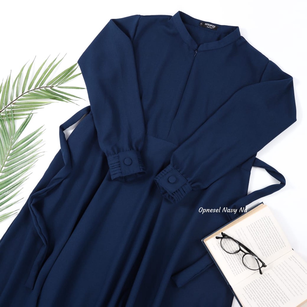 (Hermosa)Gamis hermosa navy polos-gamis syari biru dongker-gamis opnesel hermosa navy umbrella syari