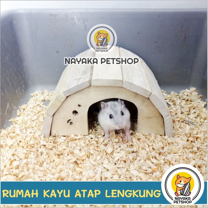 Rumah Hamster Kayu Atap Lengkung Wooden Home Kandang Hewan Sarang House