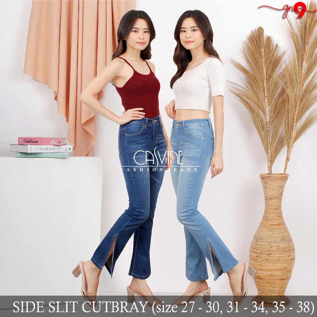 CASVINEJEANS | Celana Jeans Cutbray Wanita Side Slit Bigsize Jumbo Belah Samping Boot Cut Bawah Mom Jeans