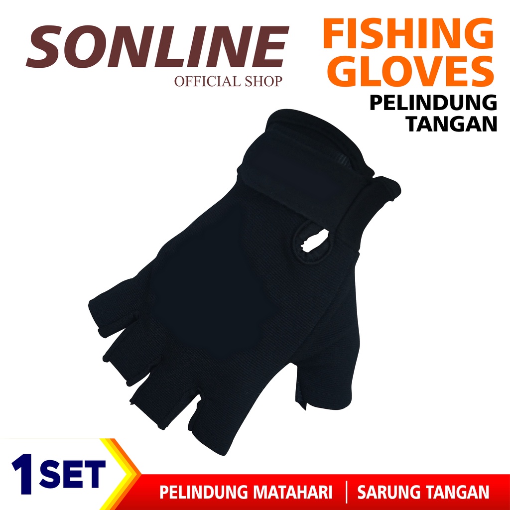 SONLINE Sarung Tangan Mancing Anti-Slip Gloves Waterproof Fishing Gloves Warna Hitam