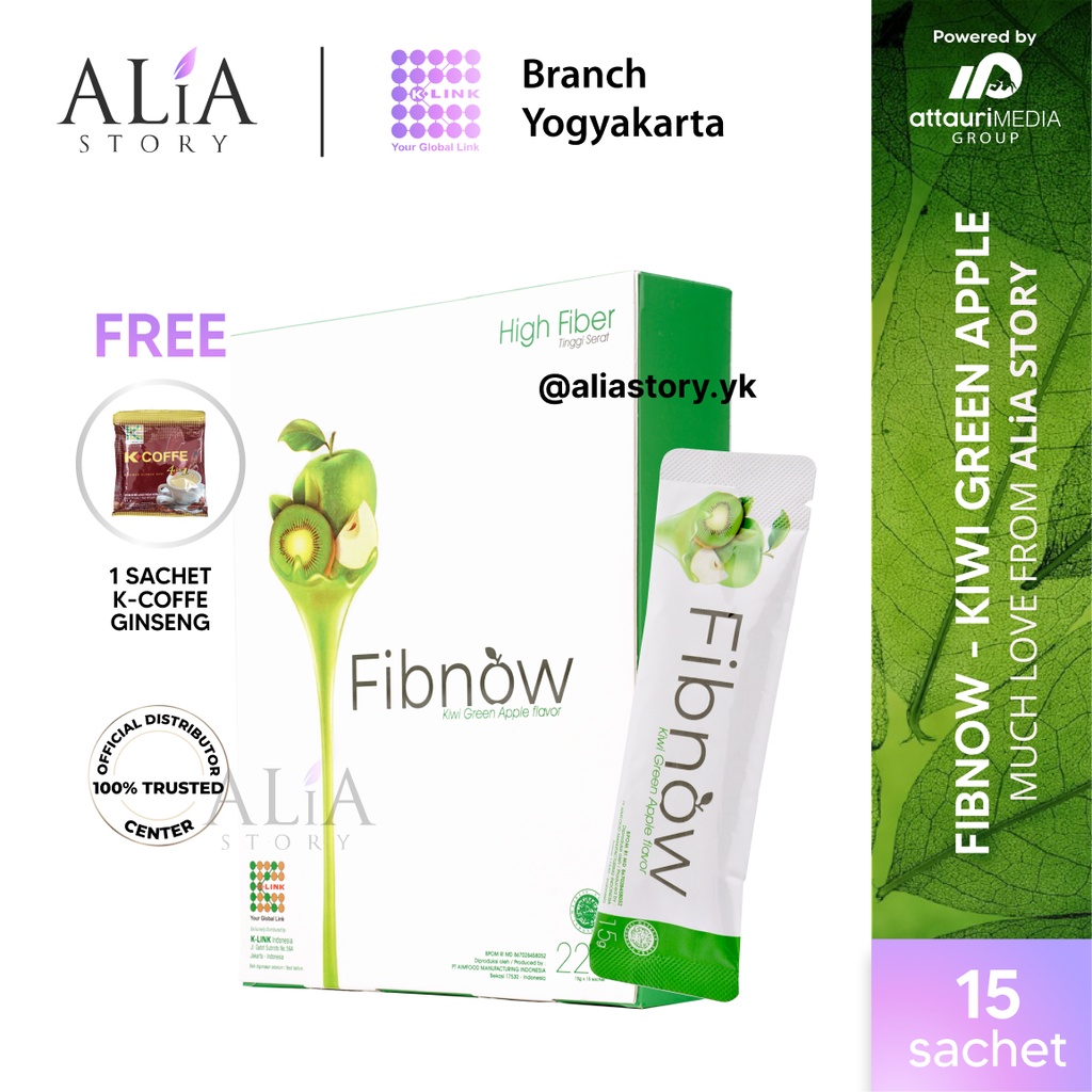 Fibnow Nutrition High Fiber (1 Box isi 15 Sachet) Makanan Tambahan Kaya Nutrisi dengan Kiwi Green Ap