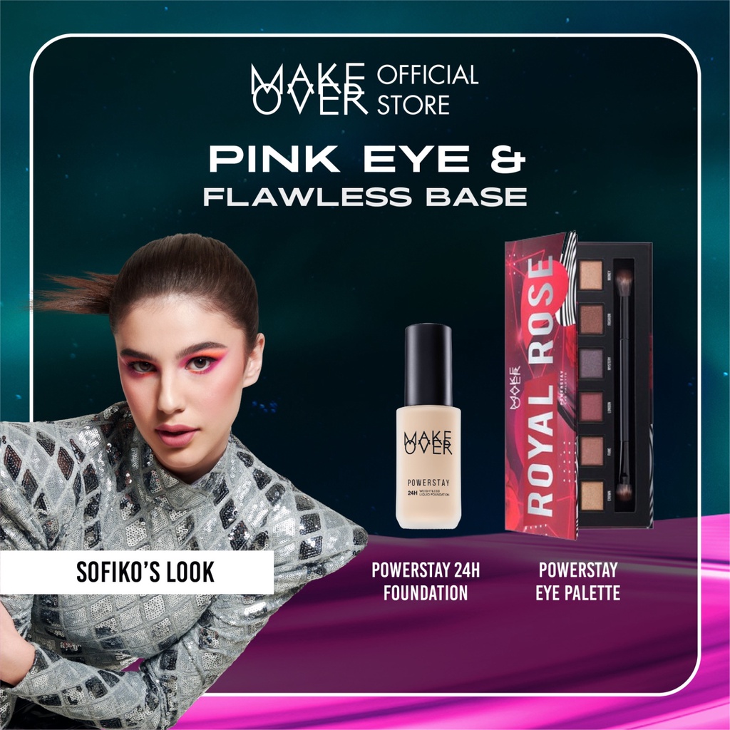 Make Over Pink Eye and Flawless Base :  Powerstay Weightless Liquid Foundation, Powerstay Royal Rose Eye Palette