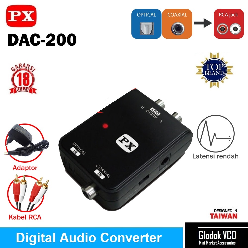 Converter Digital to Analog / Optical Coaxial to RCA Audio PX DAC-200