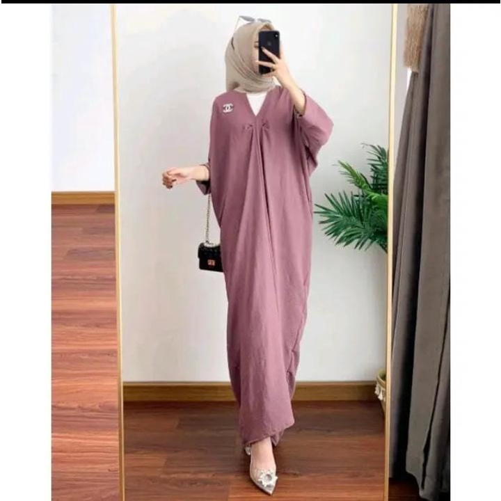 Nagita Long Dress Crinkle Airflow Kaftan Atasan Wanita Kekinian Mak BB 85KG