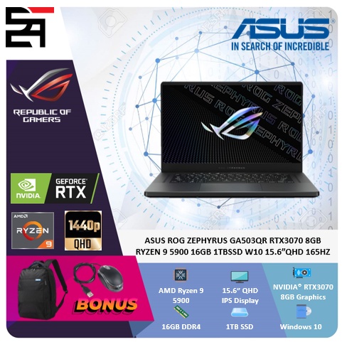 Asus ROG Zephyrus GA503QR RTX3070-8GB Ryzen 9 5900 16GB 1TB SSD W10 15.6 Inchi QHD 165Hz