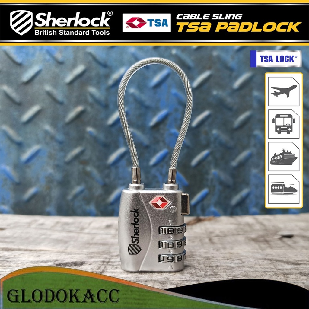 Gembok TSA Travel Sling 3 codes Sherlock Gembok Koper Zinc Alloy Body (ORI TSA)
