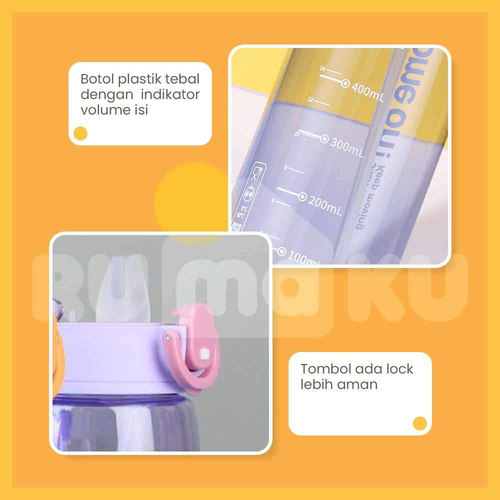Rumaku Botol Minum Pop Cap Lock Botol Anak Sport Cup 550 ml Botol Air Anak Imut
