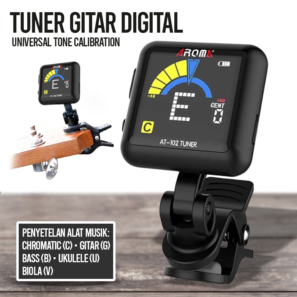 AROMA Tuner Gitar Digital Chromatic Universal Tone Calibration - AT-102 - Black