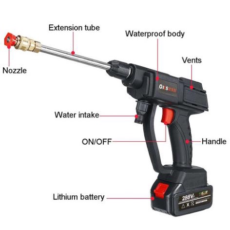 Set Alat Cuci Mobil Portable Jet Washer Water Spray Gun Cordless Lbx