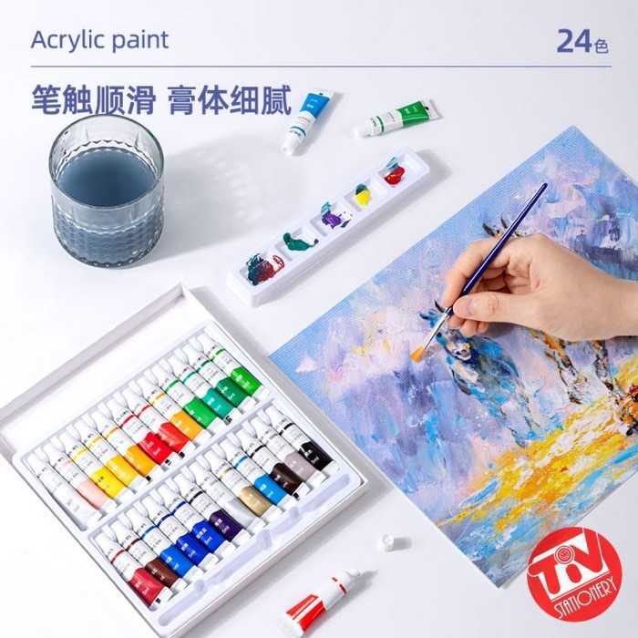 

Cat Akrilik Deli Acrylic Paint 24 Warna (24 x 5 ml) Bonus Kuas & Palet