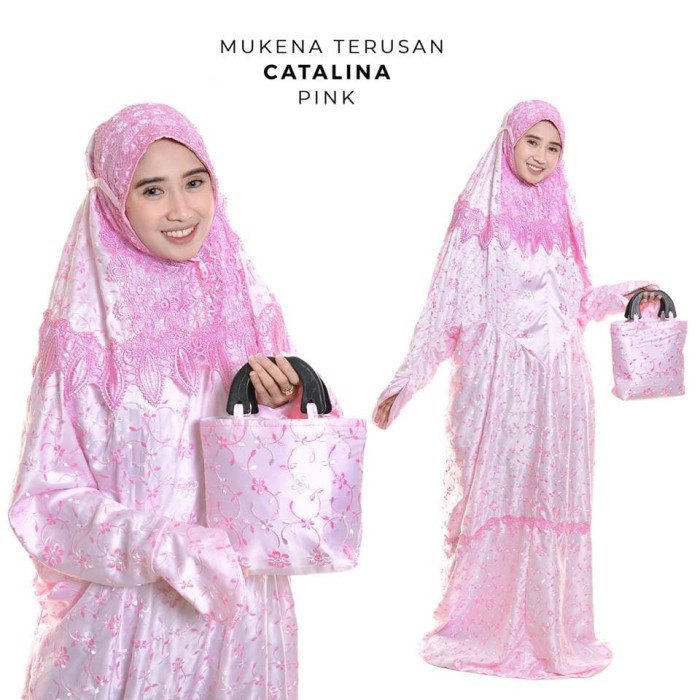 BEST SELLER MUKENAH LEBARAN RUKUH MUKENA DEWASA TERUSAN PRADA CATALINA PINK READY | MUKENA TRAVEL DE