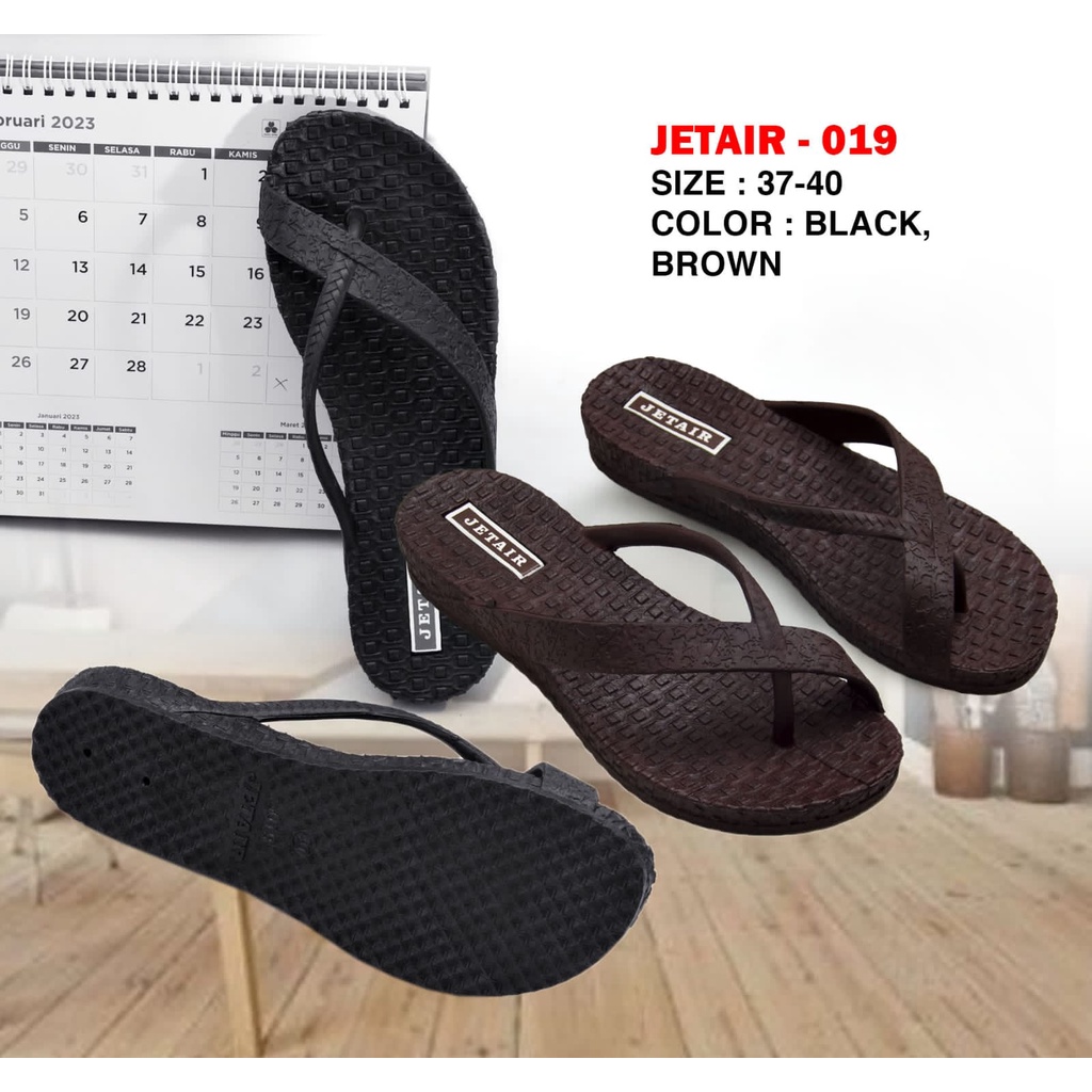 Sandal Japit Wanita JET AIR 019 Warna HItam dan Coklat Size 37-40 / Sandal Karet Wanita - Bisa COD