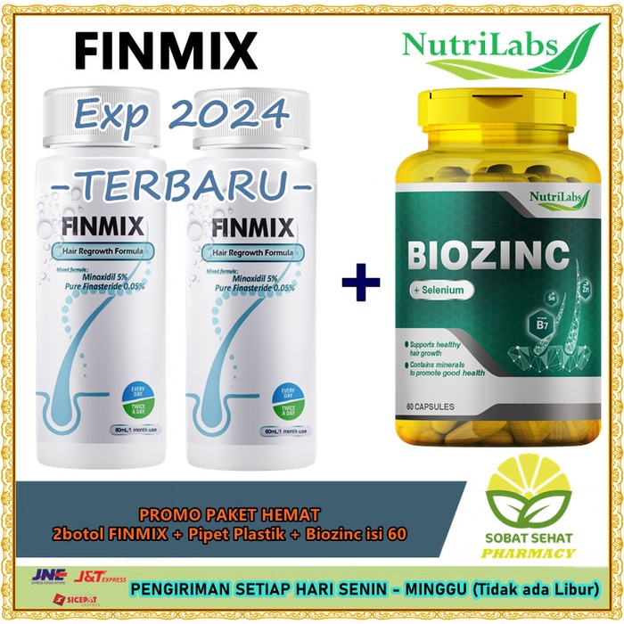 PAKETAN 2BOTOL FINMIX MINOXIDIL & NUTRILABS BIOZINC ISI 60 CAPSULES