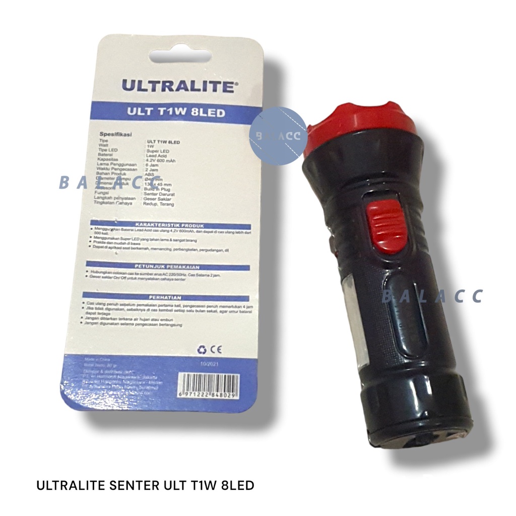 Senter Tangan Ultralite 1W + Emergency 8 LED ULT T1 8W
