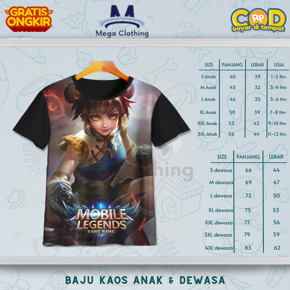 Kaos ML Mobile Legend Marksman Wanwan Anak & Dewasa - Baju Couple Anak & Dewasa ML Mobile Legends Ma