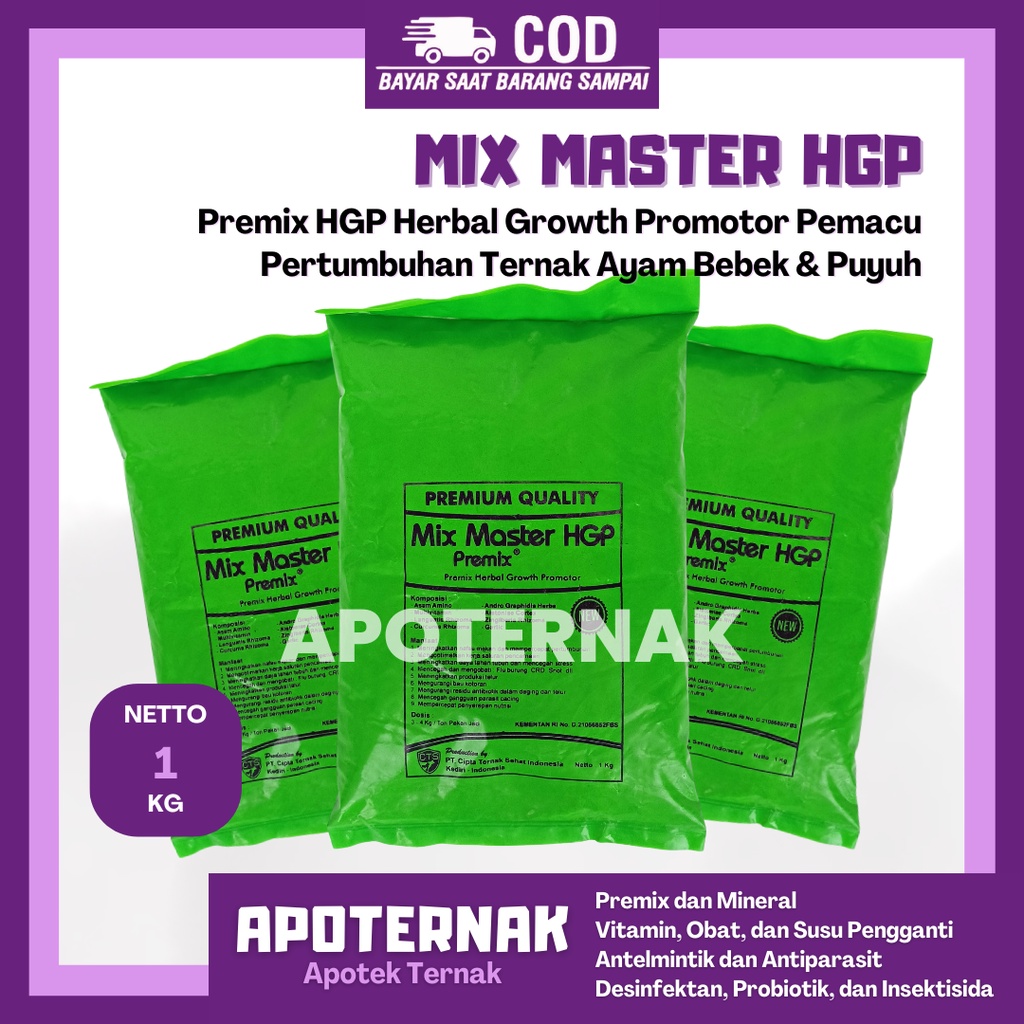 MIX MASTER HGP 1 Kg | Premix HGP Herbal Growth Promotor Pemacu Pertumbuhan Ayam Bebek Puyuh Ternak