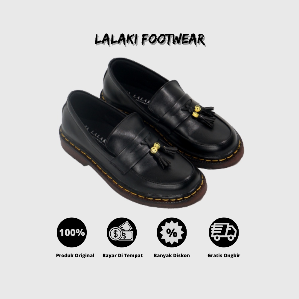 Xcloud x LALAKI Sepatu Formal SlipOn Docmart Casual Pria SALVA Black