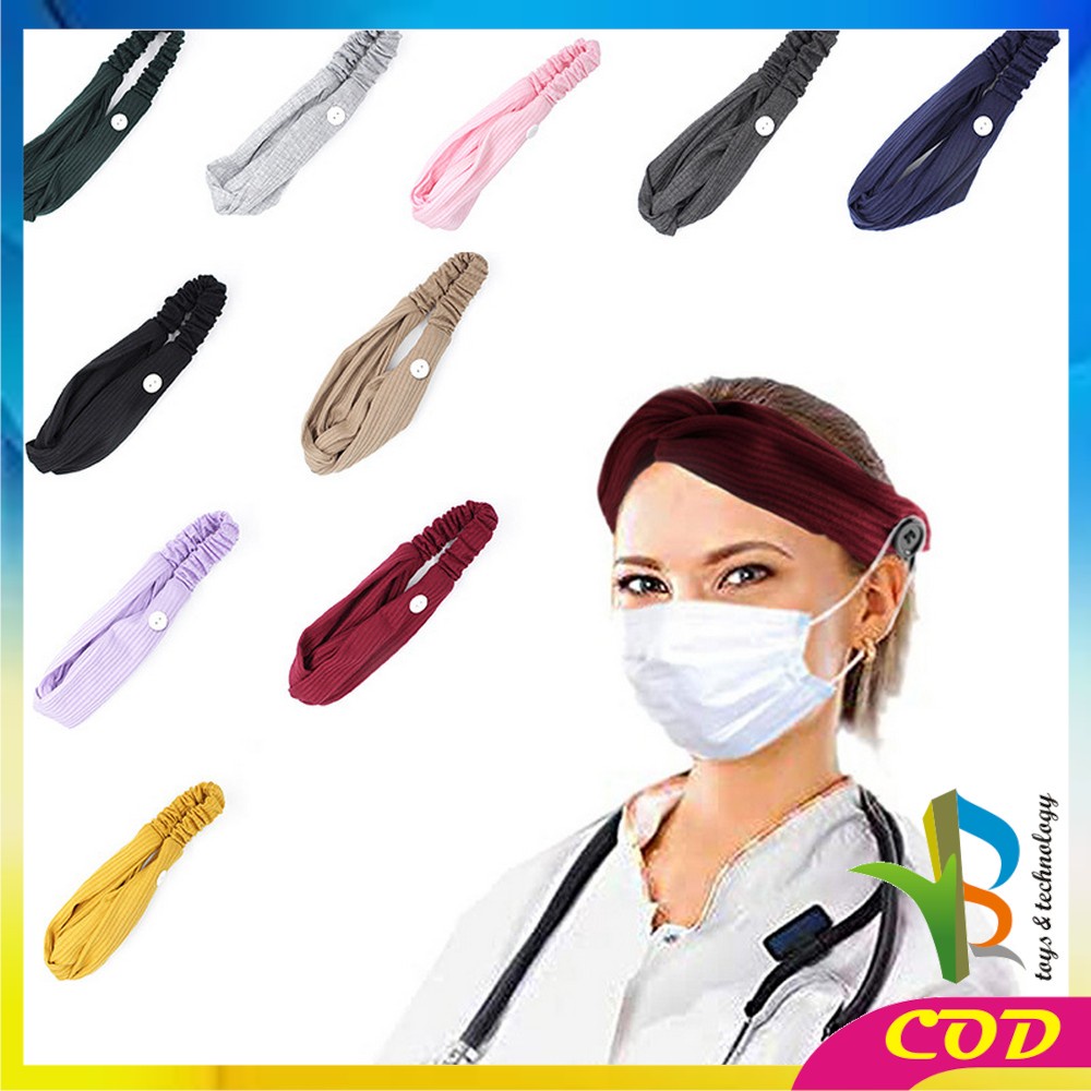 RB-C63 Bando Korea Wanita Motif Garis Salur Karet Elastis Dengan Kancing Pengait Masker / Headband Bendo Aksesoris Rambut Fashion Wanita Import