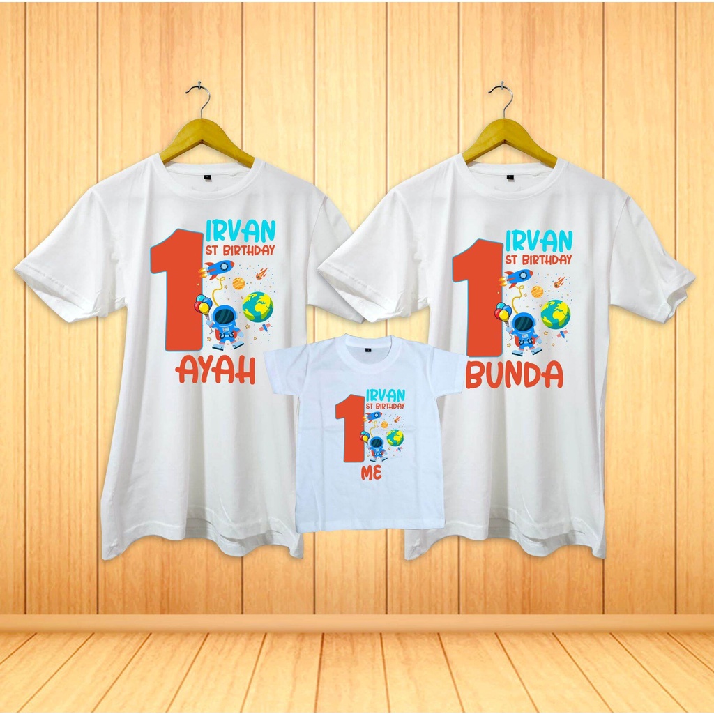Tshirt kaos distro dewasa dan anak family couple birthday astronot nama kamu