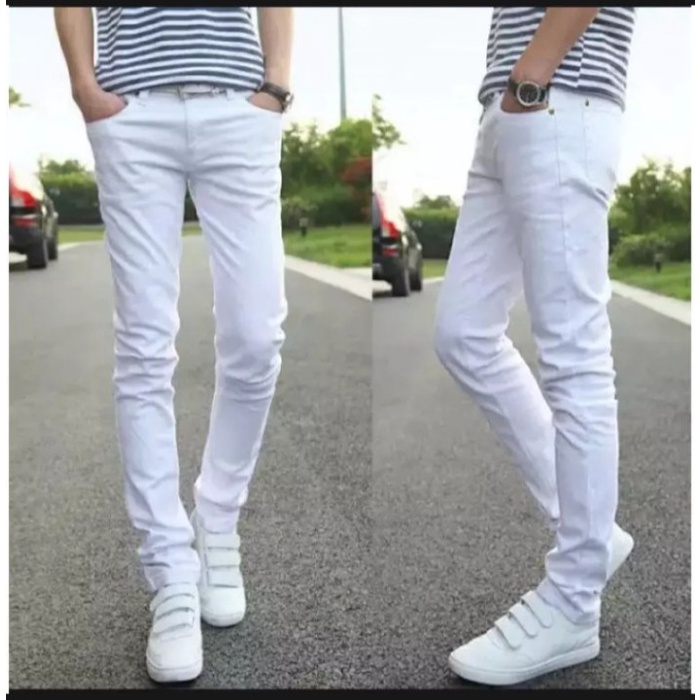 celana jeans pria Celana Panjang Jeans Pensil Pria warna putih bersih / celana panjang j - Putih, 28