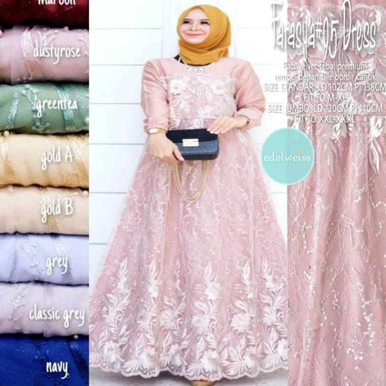 "KN.03Ma23ˣ" Farasya Dress Tile Gamis Brukat Jumbo LD 130 Gamis Terbaru Selma Dress Super Jumbo XXXL