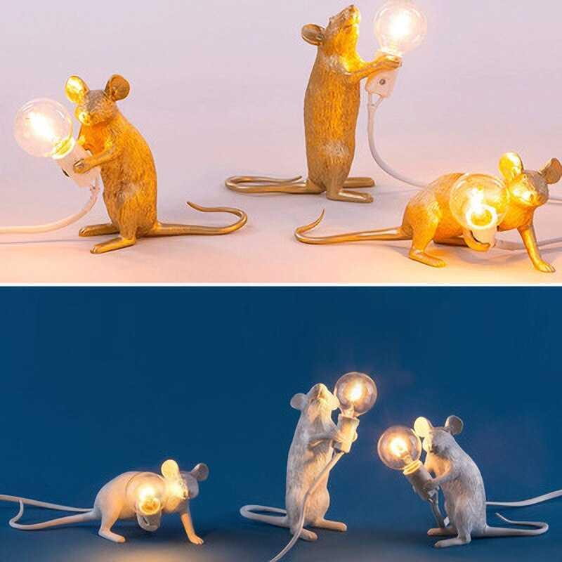 Lampu Meja Belajar LED Model Mouse Nordic E12 4W Warm White - RJ01 - Golden