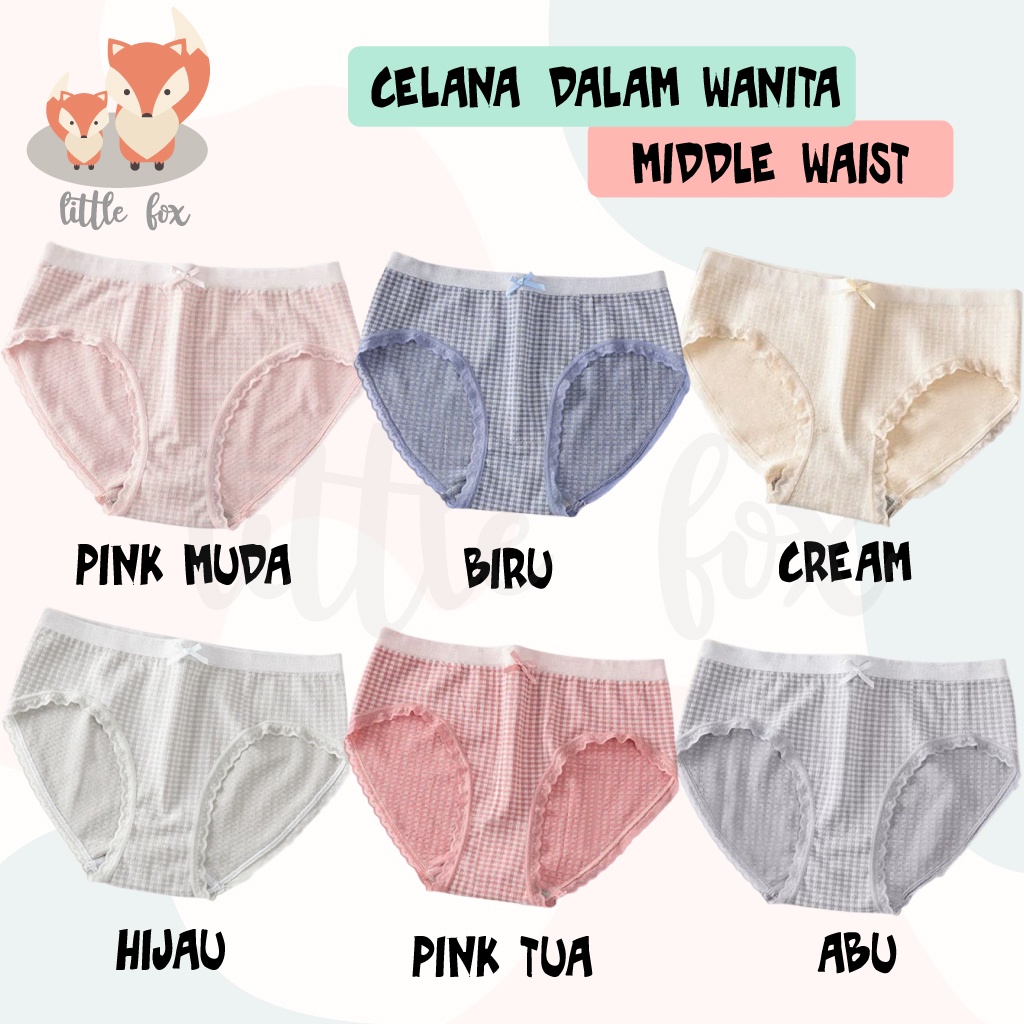 Celana Dalam Wanita Underwear Perempuan Polos Motif Kotak Sexy Gaya Korea Bahan Katun Pakaian Dalam CD Premium Panties Cewek Korean Style