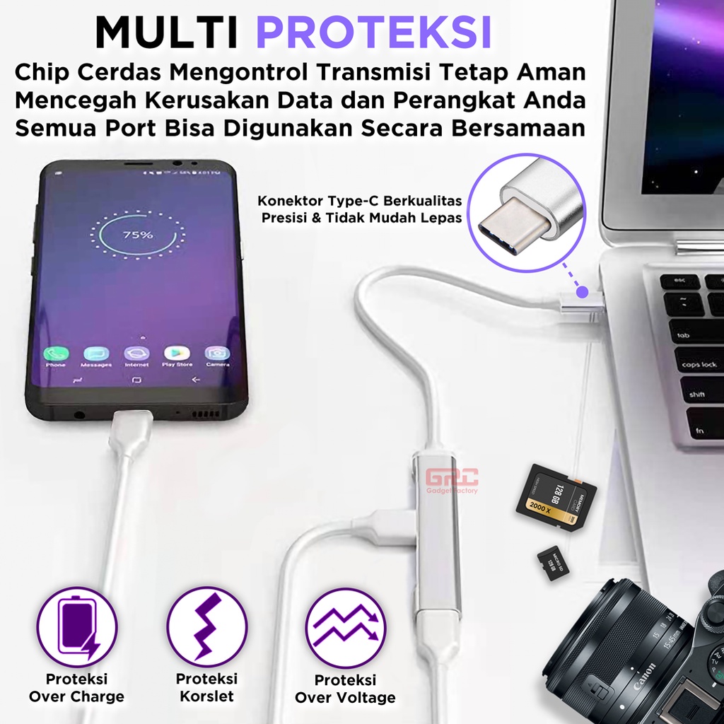 Adapter HUB Converter Type C to 5 Port USB PD Micro SD TF Card OTG