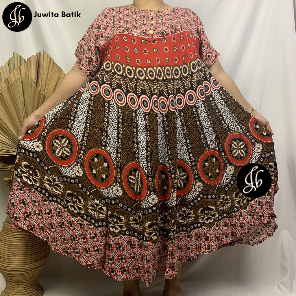 Juwita Batik - Daster Payung Jumbo LD 130 3XL Batik Arabelle Klok Pola - Kancing Dada Busui Bumil Murah