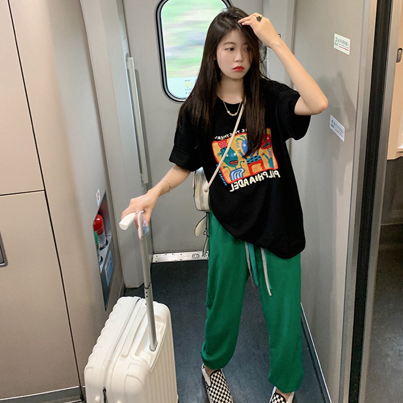 kaos oversize wanita lengan pendek cartoon graffiti t-shirt korean style kekinian kaos basic