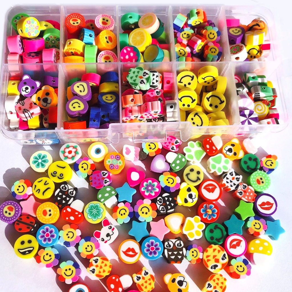 10jenis Campuran Polymer Clay Jewelry Making Kit, Paking Tanah Liat Lembut, Anak-Anak Manik-Manik Gadis Gelang Kalung DIY Set