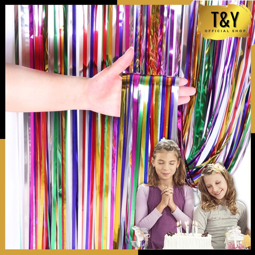T&amp;Y Tirai Pesta Ulang Tahun 180cmx99cm Tirai Rumbai Plastik Chrome Foil 99 x 180 Cm Foil Curtain Backdrop Curtain Selinger Metalik Import Murah