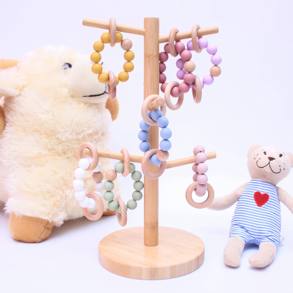 NIA BABY SILICONE AND WOODEN RING TEETHER - MAINAN GIGITAN BAYI BAHAN SILIKON BPA FREE