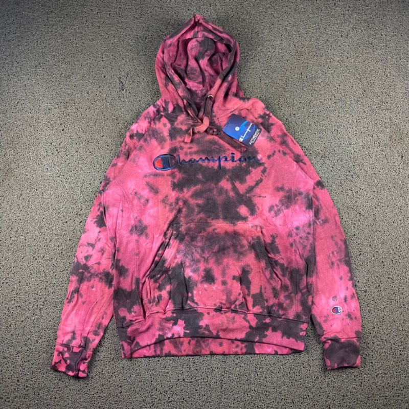 HOODIE CHAMPION TIE DYE FULL TAG LABEL CASUAL HYPE