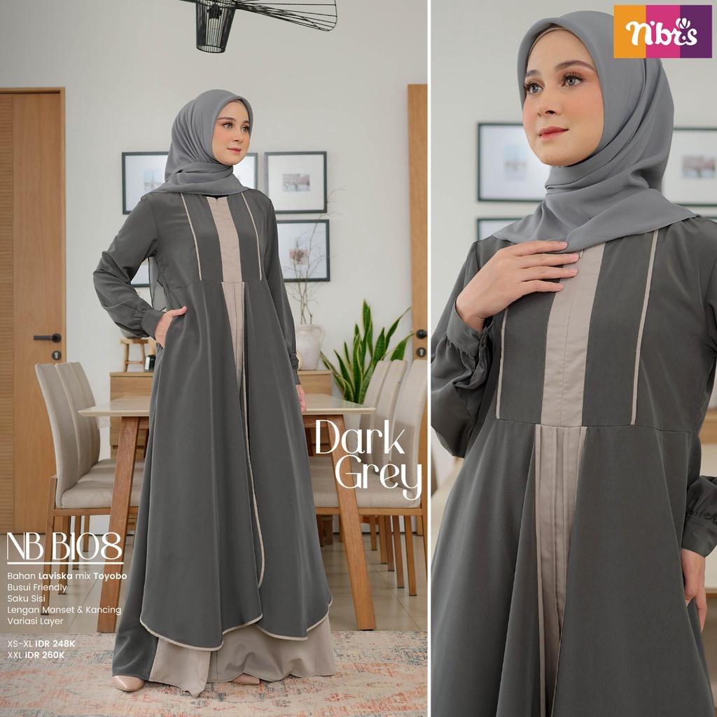 Nibras Gamis NB B108 Bahan Laviska Mix Toyobo Dress Fashion Muslimah Simpel by Nibras bisa COD