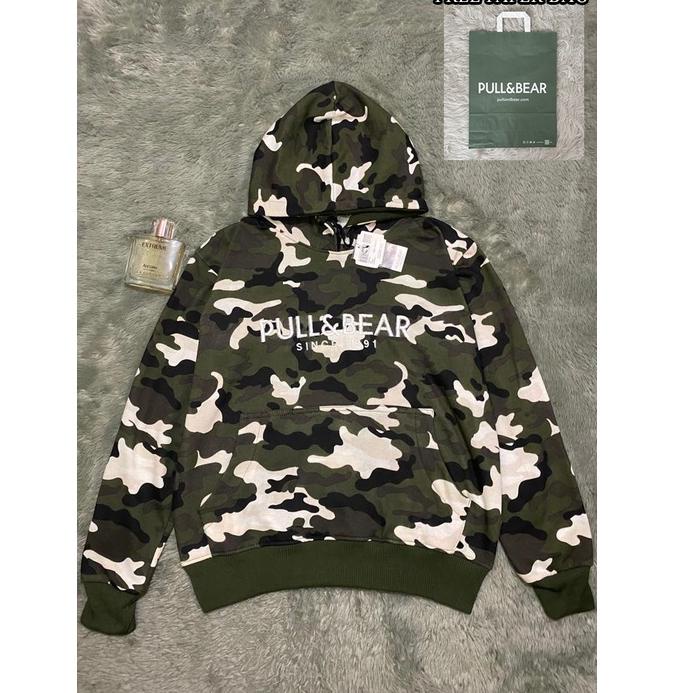 BIG SALE FREE PAPER BAG JAKET HOODIE PULL & BEAR LORENG CAMO IMPORT / SWEATER PULL AND BEAR FULL LEB
