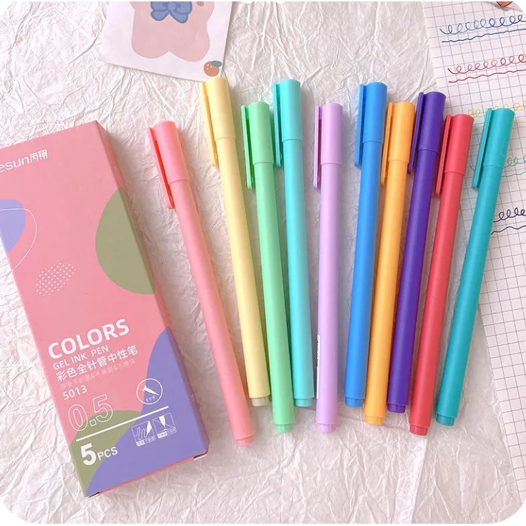 5Pcs/Set Color Gel Pen Warna 0.50mm / Pulpen Gel Warna Warni 0.50mm Macarons pena-Doo