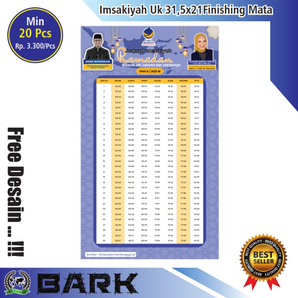 

imsakiyah uk 31,5x21 finishing mata ayam