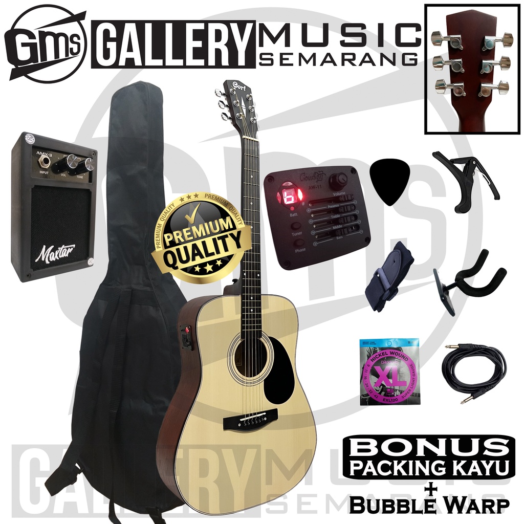 Gitar Akustik Elektrik Cort AD810 OP Custom Equalizer Tuner Cowboy AW-11 Paket Super Komplit