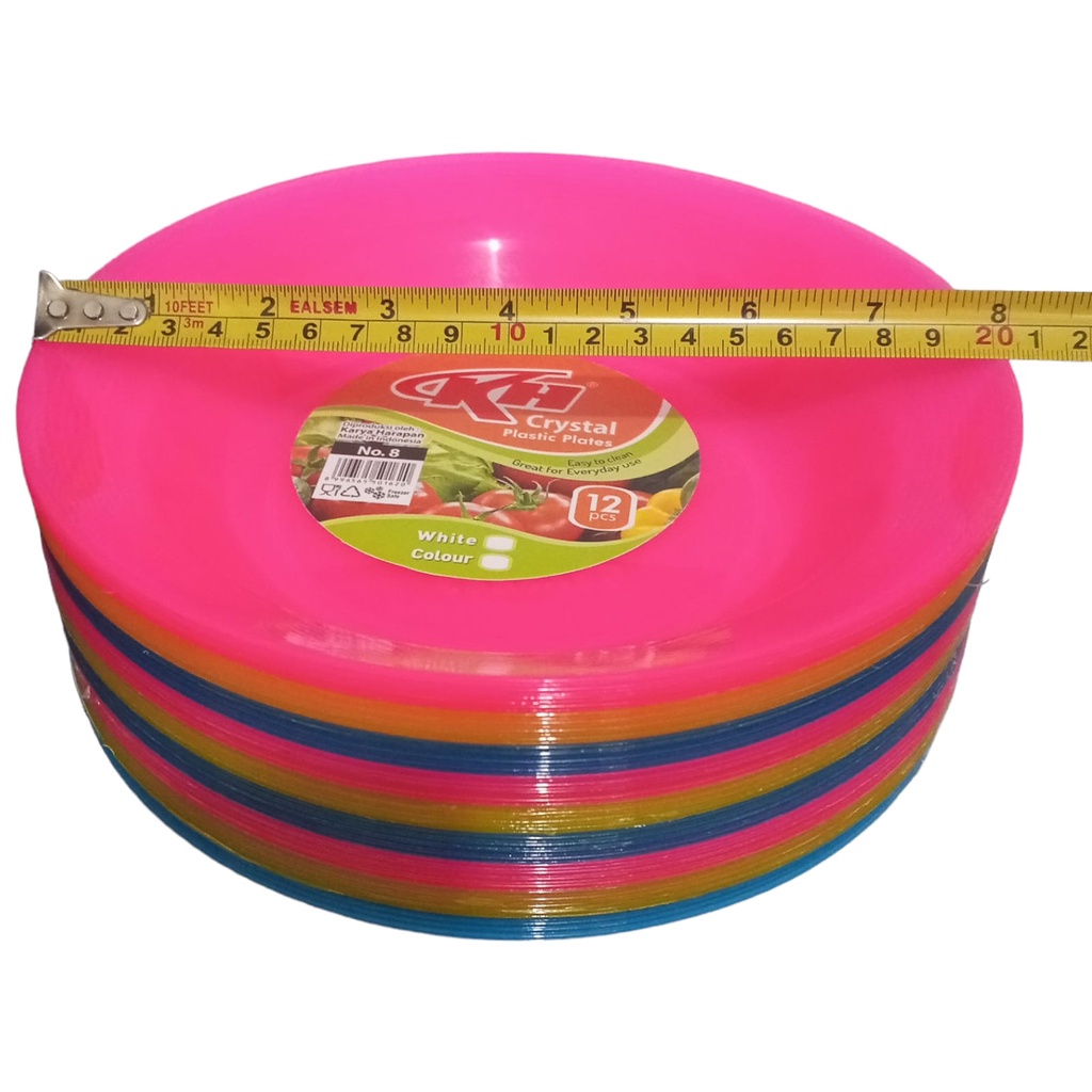( 1 LUSIN ) PIRING MAKAN PLASTIK / PIRING CRISTAL NO 8 IN / PIRING WARNA