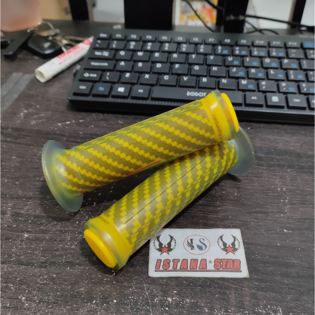 Handgrip Handfat Sarung Gas Carbon Import + Jalu pcx Full CNC Universal kuning