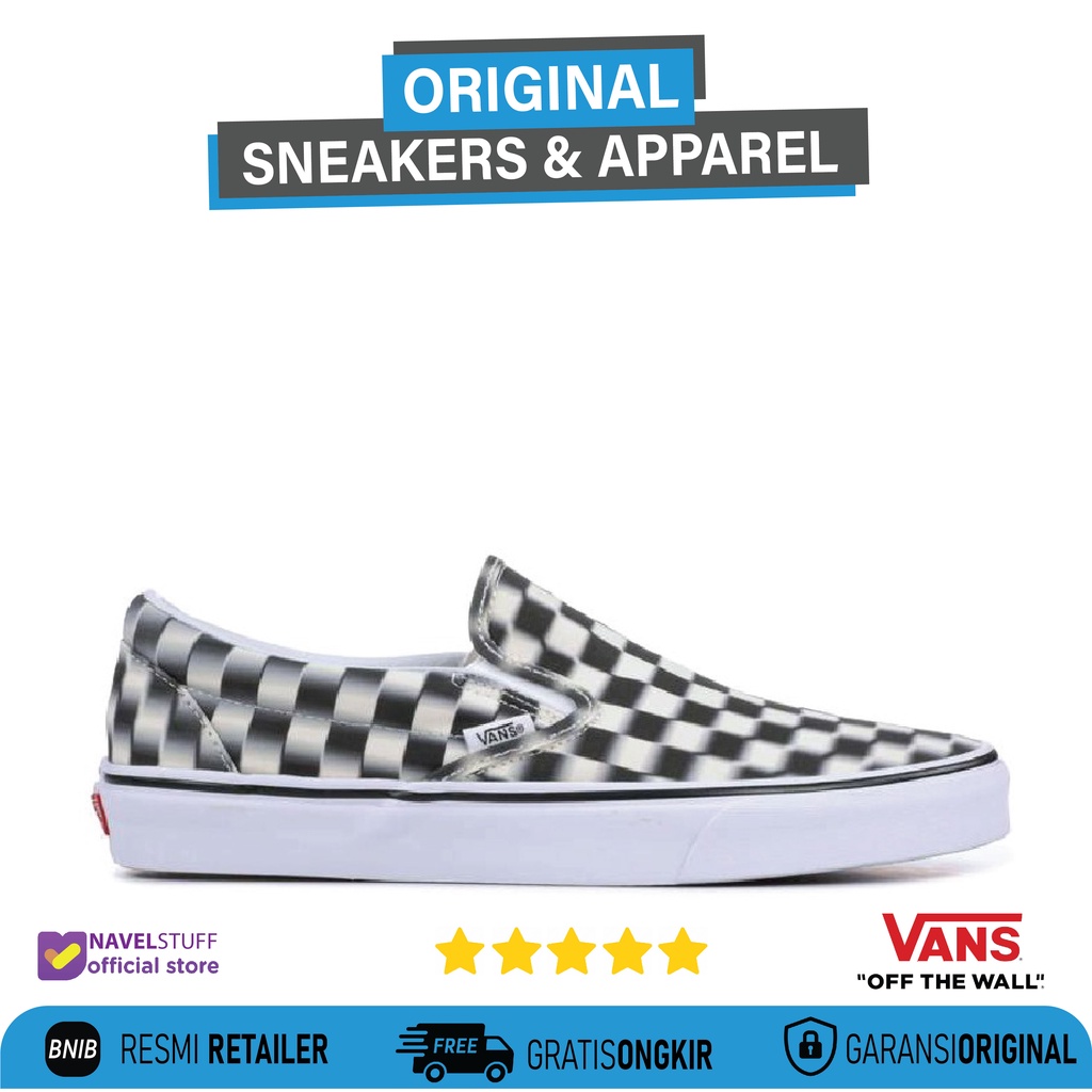 VANS Slip On Classic Checkerboard Blur Black White  Original Resmi BNIB