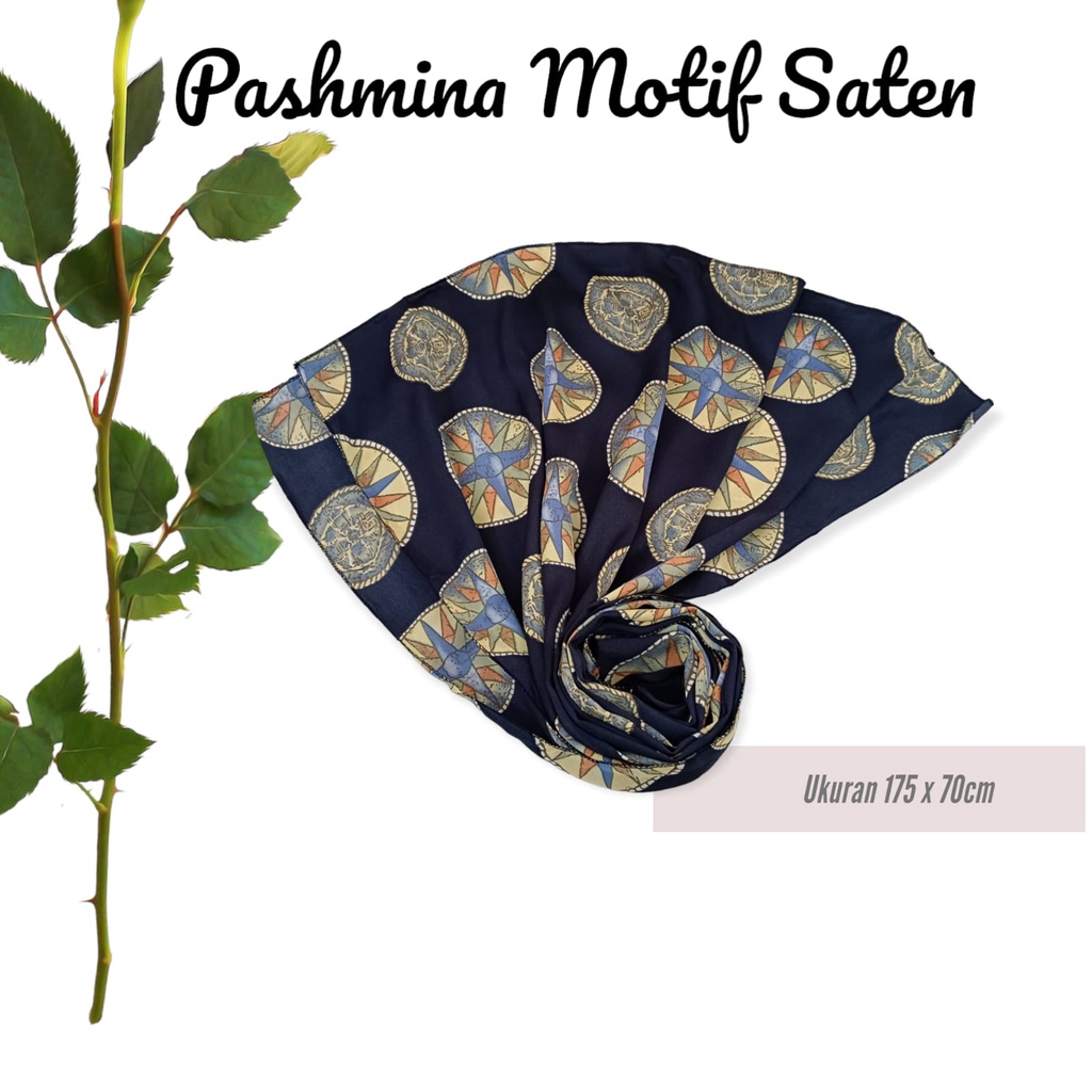 Pashmina Motiif Saten Silk Polyester | Jilbab Selendang Satin Lembut Bermotif