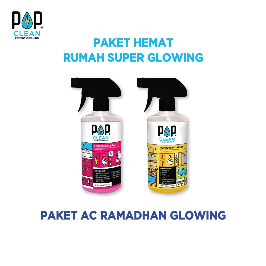 PAKET HEMAT RUMAH SUPER GLOWING POPCLEAN PEMBERSIH KERAK DAN PEMBERSIH DAPUR