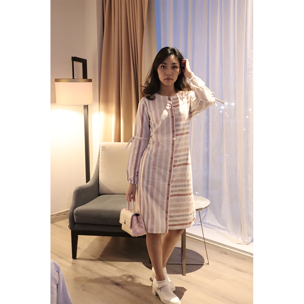 Tunik Atasan Missty Wanita Warna Biru Cokelat Hijau Krem Motif Salur Spesial Lebaran Best Seller (36