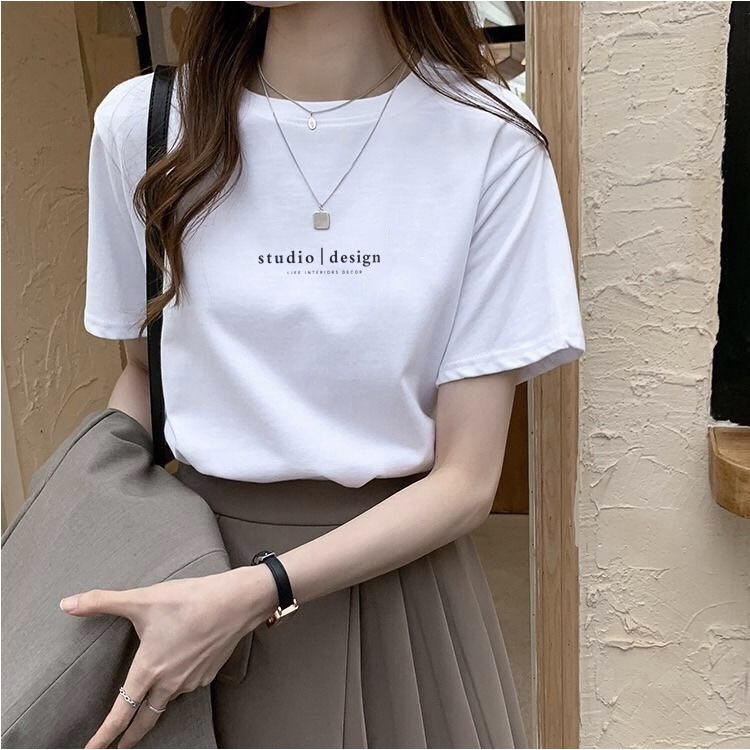 GirlWish - Fashion Korean Oversize Loose T-Shirt Round Neck Atasan Kaos Wanita Korea 739