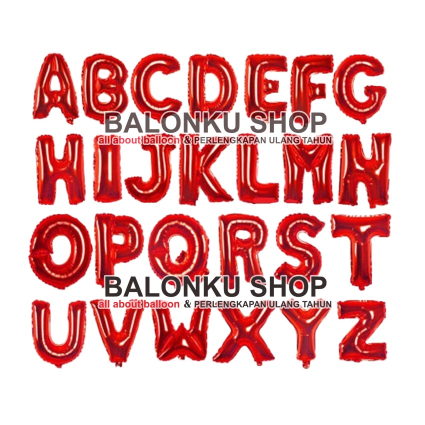 Balon Foil Huruf Angka Warna Merah / Balon Huruf Merah / Balon Huruf