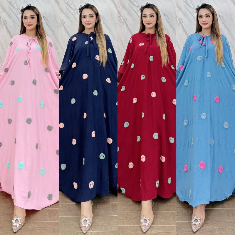 Kaftan pompom oversize gamis crinkle air flow premium busui