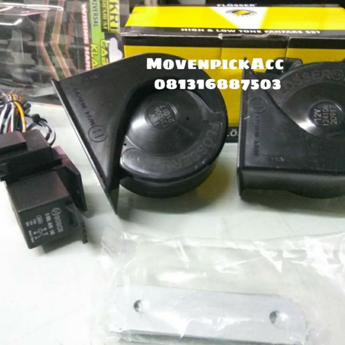 KLAKSON FLOSSER KEONG HITAM 12V+BOSCH RELAY KLAKSON ORIGINAL