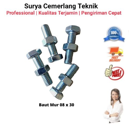 Mur baut Baut mur roda karet troli caster troly nilon 8 x 30 / 10pcs